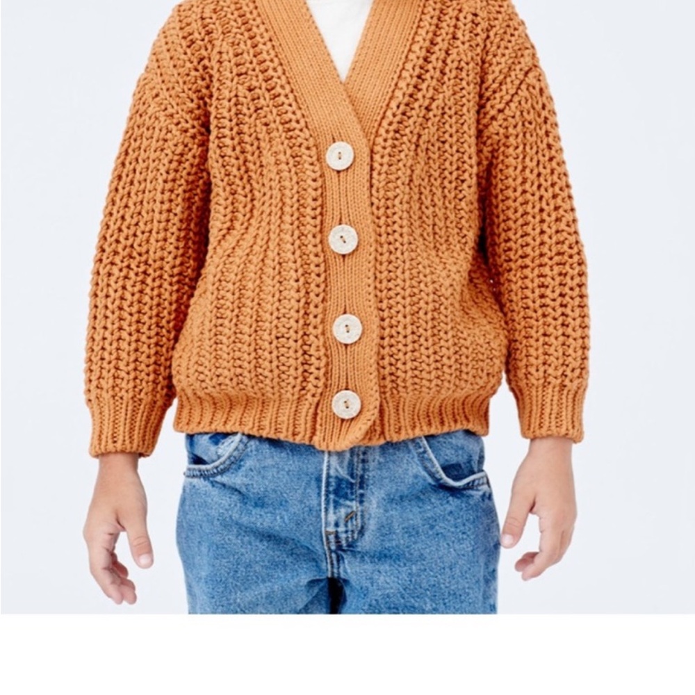 Babaa Kids Chunky Cotton Knit Button-Front Cardigan - Orange